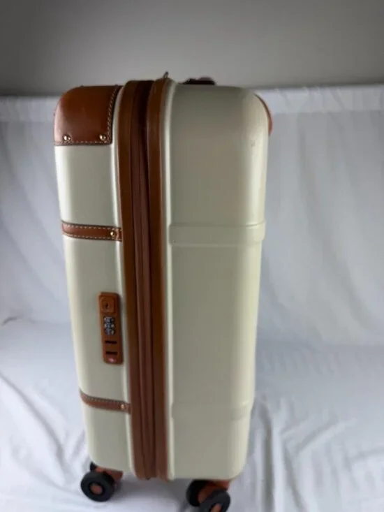 BRICS BELLAGIO 21” Suitcases Cream Tan Rolling Suitcase Trunk Leather Trim - Picture 5 of 16